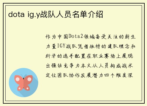 dota ig.y战队人员名单介绍
