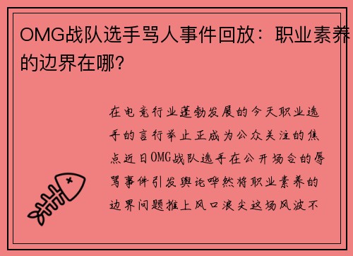 OMG战队选手骂人事件回放：职业素养的边界在哪？